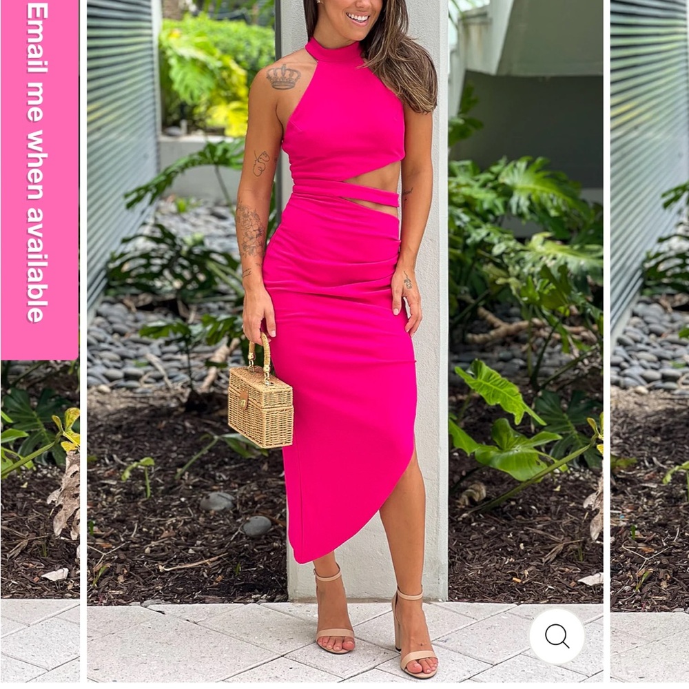 NWT Fuchsia asymmetrical cutout dress